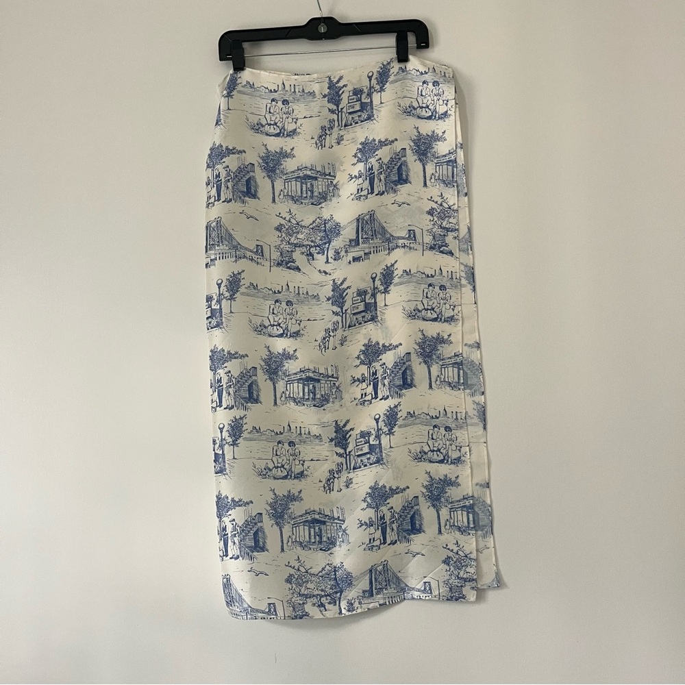 “Williamsburg Toile” Blue and White Silk Scarf 35”x17”